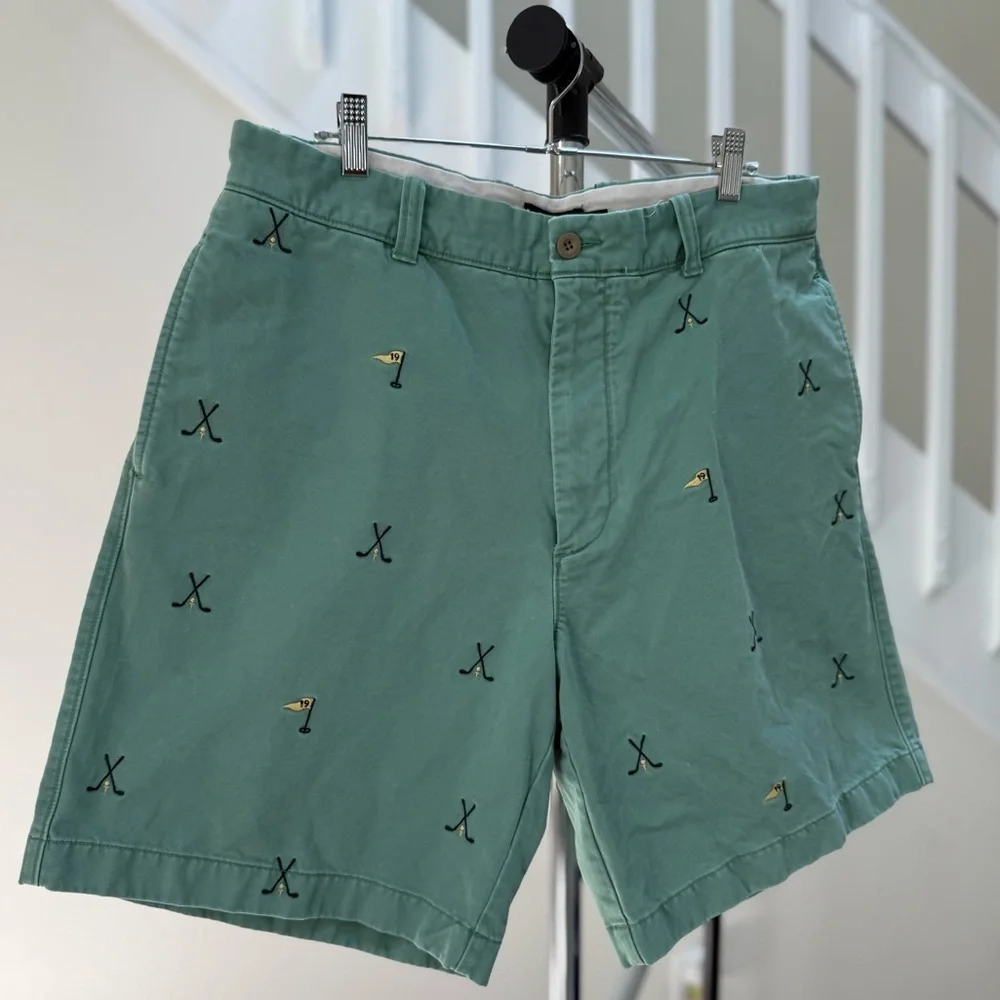 J. Crew Men's Light Green Embroidered Chino Golf 100% Cotton Shorts Size 36